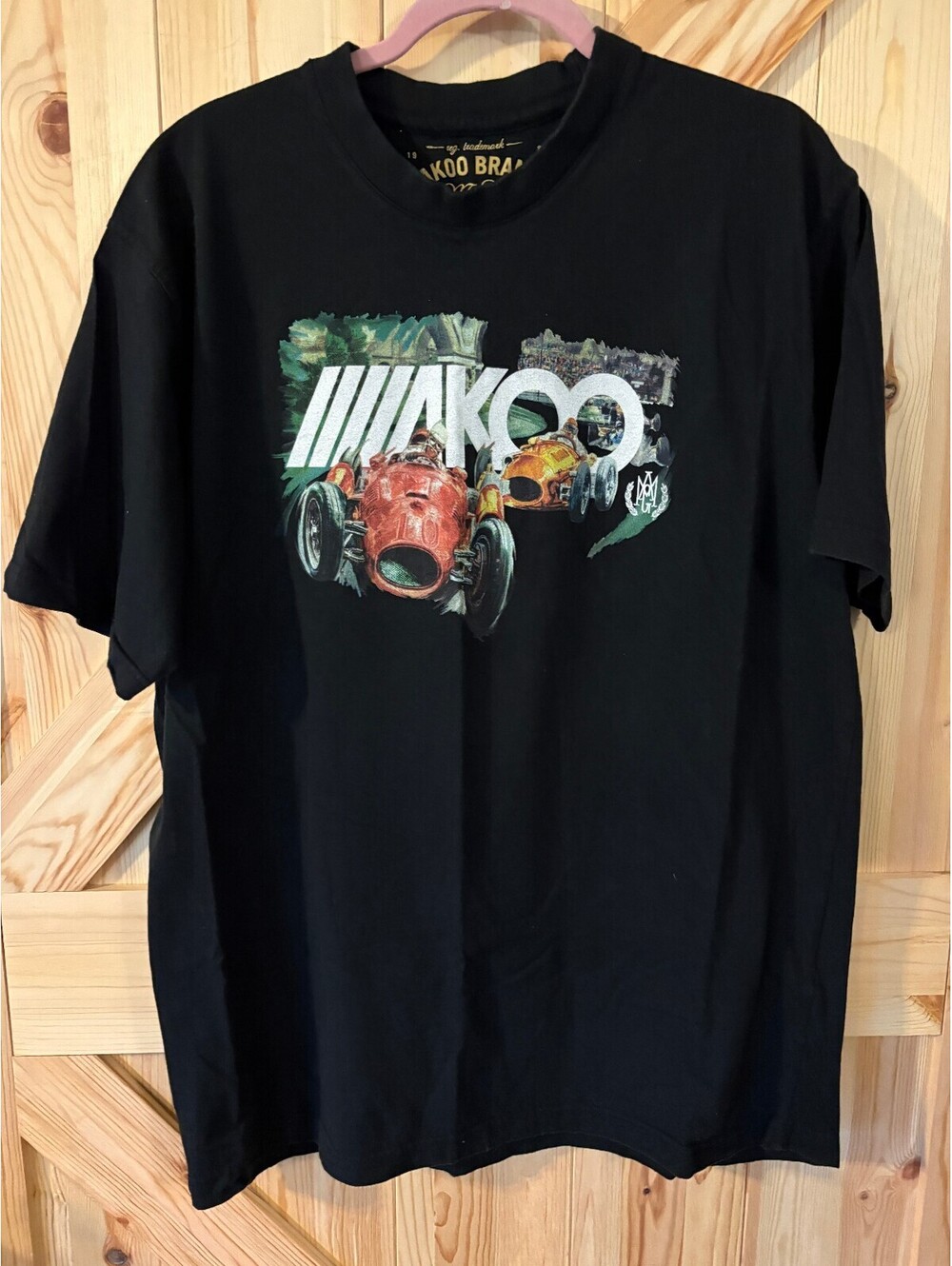 AKOO Brand Black Graphic T-Shirt with Vintage Racing Car Design Size 3XL